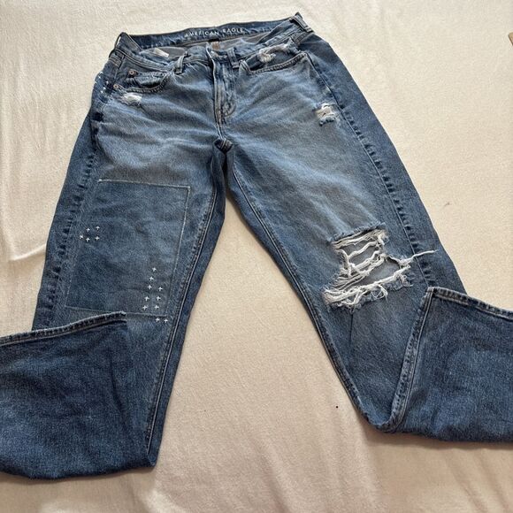 AMERICAN EAGLE Blue Distressed Strigid 90s Straight Leg‎ Jeans Sz 4 - Picture 3 of 12
